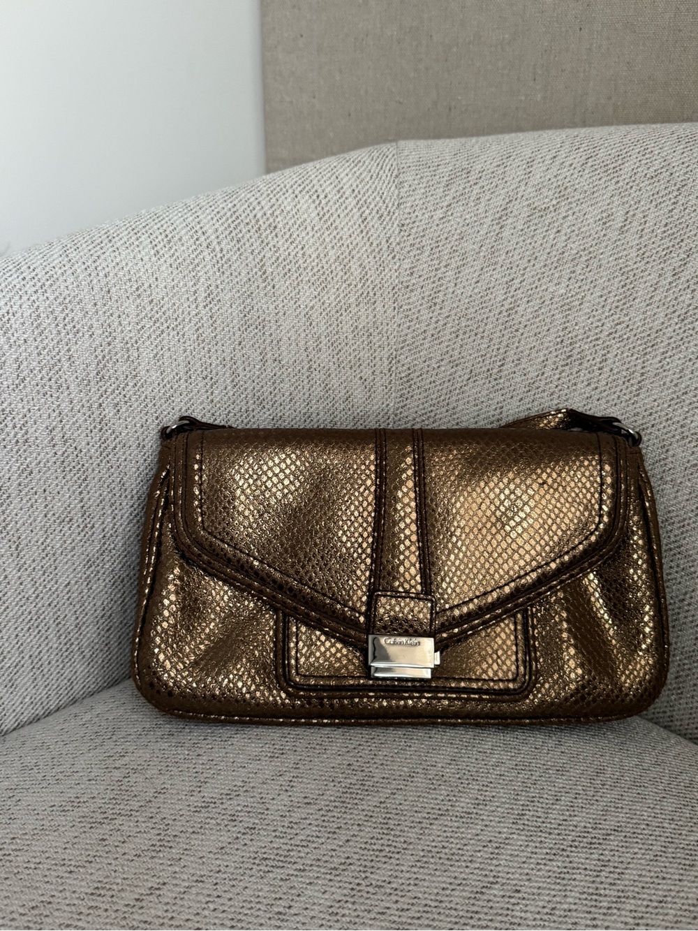 Calvin Klein Metallic Bronze Shoulder Bag - Designer Style